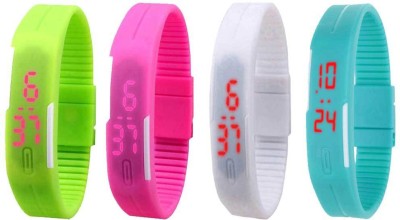 NS18 Silicone Led Magnet Band Watch Combo of 4 Green, Pink, White And Sky Blue Digital Watch  - For Couple   Watches  (NS18)