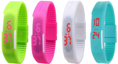 

NS18 Silicone Led Magnet Band Watch Combo of 4 Green, Pink, White And Sky Blue Watch - For Couple