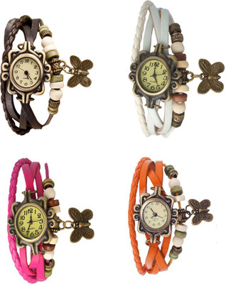 

Kissu Vintage Rakhi Combo of 4 Brown, Pink, White And Orange Watch - For Women