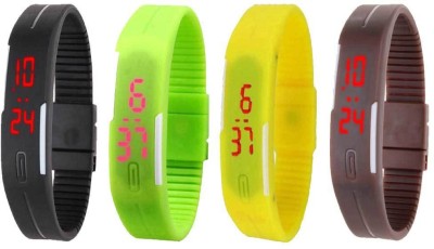 NS18 Silicone Led Magnet Band Combo of 4 Black, Green, Yellow And Brown Digital Watch  - For Boys & Girls   Watches  (NS18)