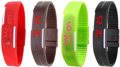NS18 Silicone Led Magnet Band Combo of 4 Red, Brown, Green And Black Digital Watch  - For Boys & Girls   Watches  (NS18)