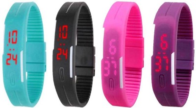 NS18 Silicone Led Magnet Band Watch Combo of 4 Sky Blue, Black, Pink And Purple Digital Watch  - For Couple   Watches  (NS18)