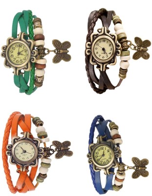 NS18 Vintage Butterfly Rakhi Combo of 4 Green, Orange, Brown And Blue Analog Watch  - For Women   Watches  (NS18)