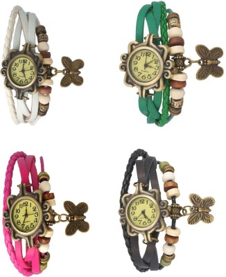 NS18 Vintage Butterfly Rakhi Combo of 4 White, Pink, Green And Black Analog Watch  - For Women   Watches  (NS18)