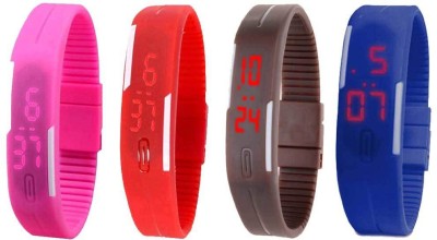 NS18 Silicone Led Magnet Band Combo of 4 Pink, Red, Brown And Blue Digital Watch  - For Boys & Girls   Watches  (NS18)
