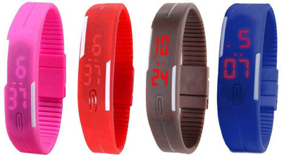 NS18 Silicone Led Magnet Band Combo of 4 Pink, Red, Brown And Blue Digital Watch  - For Boys & Girls   Watches  (NS18)