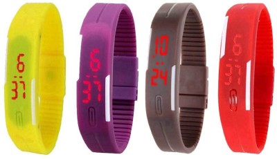NS18 Silicone Led Magnet Band Watch Combo of 4 Yellow, Purple, Brown And Red Digital Watch  - For Couple   Watches  (NS18)