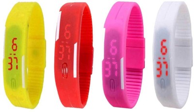 NS18 Silicone Led Magnet Band Combo of 4 Yellow, Red, Pink And White Digital Watch  - For Boys & Girls   Watches  (NS18)