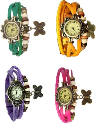 NS18 Vintage Butterfly Rakhi Combo of 4 Green, Purple, Yellow And Pink Analog Watch  - For Women   Watches  (NS18)