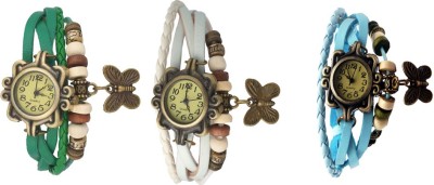 NS18 Vintage Butterfly Rakhi Watch Combo of 3 Green, White And Sky Blue Watch  - For Women   Watches  (NS18)