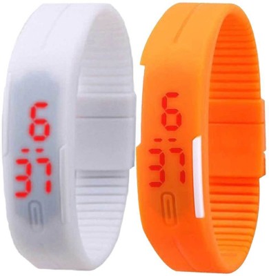 NS18 Silicone Led Magnet Band Set of 2 White And Orange Digital Watch  - For Boys & Girls   Watches  (NS18)