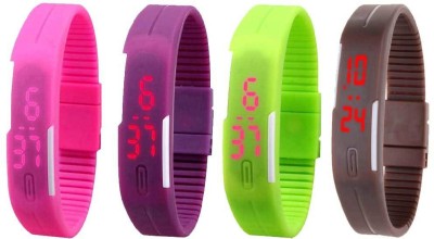 NS18 Silicone Led Magnet Band Combo of 4 Pink, Purple, Green And Brown Digital Watch  - For Boys & Girls   Watches  (NS18)