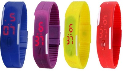 NS18 Silicone Led Magnet Band Watch Combo of 4 Blue, Pink, Yellow And Red Digital Watch  - For Couple   Watches  (NS18)