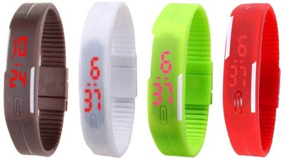NS18 Silicone Led Magnet Band Watch Combo of 4 Brown, White, Green And Red Digital Watch  - For Couple   Watches  (NS18)
