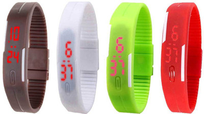View NS18 Silicone Led Magnet Band Watch Combo of 4 Brown, White, Green And Red Digital Watch  - For Couple Wrist Watches Price Online(NS18)