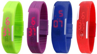 NS18 Silicone Led Magnet Band Watch Combo of 4 Green, Purple, Blue And Red Digital Watch  - For Couple   Watches  (NS18)