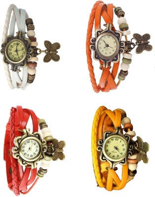 NS18 Vintage Butterfly Rakhi Combo of 4 White, Red, Orange And Yellow Analog Watch  - For Women   Watches  (NS18)