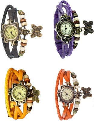 NS18 Vintage Butterfly Rakhi Combo of 4 Black, Yellow, Purple And Orange Analog Watch  - For Women   Watches  (NS18)