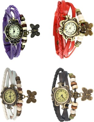 NS18 Vintage Butterfly Rakhi Combo of 4 Purple, White, Red And Black Analog Watch  - For Women   Watches  (NS18)