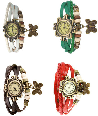 

NS18 Vintage Butterfly Rakhi Combo of 4 White, Brown, Green And Red Watch - For Women