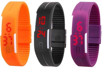 NS18 Silicone Led Magnet Band Combo of 3 Orange, Black And Purple Digital Watch  - For Boys & Girls   Watches  (NS18)