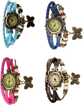 NS18 Vintage Butterfly Rakhi Combo of 4 Sky Blue, Pink, Blue And Brown Analog Watch  - For Women   Watches  (NS18)