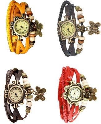 NS18 Vintage Butterfly Rakhi Combo of 4 Yellow, Brown, Black And Red Analog Watch  - For Women   Watches  (NS18)
