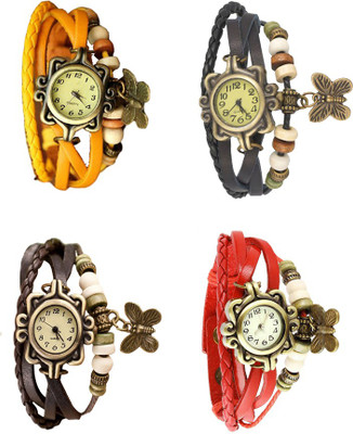 

NS18 Vintage Butterfly Rakhi Combo of 4 Yellow, Brown, Black And Red Watch - For Women