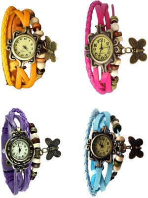 NS18 Vintage Butterfly Rakhi Combo of 4 Yellow, Purple, Pink And Sky Blue Analog Watch  - For Women   Watches  (NS18)