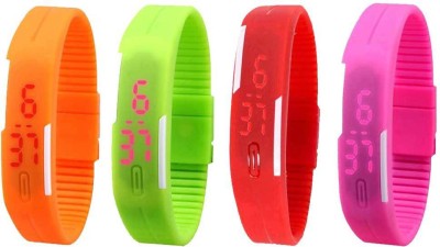 NS18 Silicone Led Magnet Band Watch Combo of 4 Orange, Green, Red And Pink Digital Watch  - For Couple   Watches  (NS18)