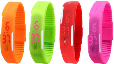 Kissu Led Magnet Band Combo of 4 Orange, Green, Red And Pink Watch - For Men & Women