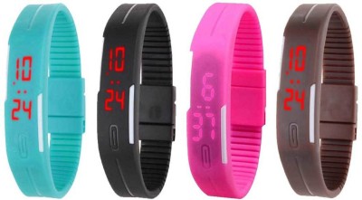 NS18 Silicone Led Magnet Band Combo of 4 Sky Blue, Black, Pink And Brown Digital Watch  - For Boys & Girls   Watches  (NS18)