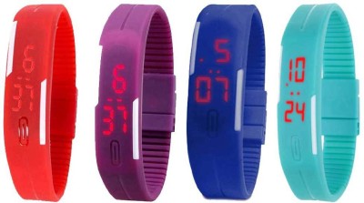 NS18 Silicone Led Magnet Band Watch Combo of 4 Red, Purple, Blue And Sky Blue Digital Watch  - For Couple   Watches  (NS18)