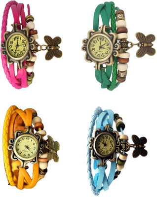 

Kissu Vintage Rakhi Combo of 4 Pink, Yellow, Green And Sky Blue Watch - For Women