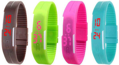 View NS18 Silicone Led Magnet Band Watch Combo of 4 Brown, Green, Pink And Sky Blue Digital Watch  - For Couple Wrist Watches Price Online(NS18)