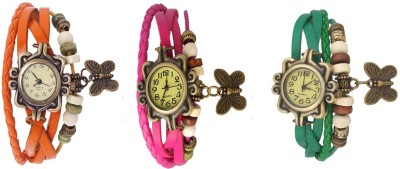 NS18 Vintage Butterfly Rakhi Watch Combo of 3 Orange, Pink And Green Analog Watch  - For Women   Watches  (NS18)