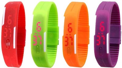 NS18 Silicone Led Magnet Band Watch Combo of 4 Red, Green, Orange And Purple Digital Watch  - For Couple   Watches  (NS18)