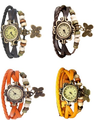 NS18 Vintage Butterfly Rakhi Combo of 4 Black, Orange, Brown And Yellow Analog Watch  - For Women   Watches  (NS18)