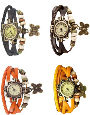 

Kissu Vintage Rakhi Combo of 4 Black, Orange, Brown And Yellow Watch - For Women