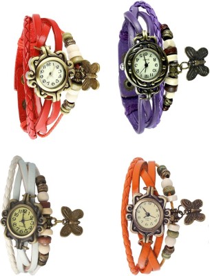 NS18 Vintage Butterfly Rakhi Combo of 4 Red, White, Purple And Orange Analog Watch  - For Women   Watches  (NS18)
