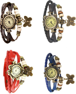 

NS18 Vintage Butterfly Rakhi Combo of 4 Brown, Red, Black And Blue Watch - For Women