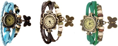 NS18 Vintage Butterfly Rakhi Watch Combo of 3 Sky Blue, Brown And Green Analog Watch  - For Women   Watches  (NS18)