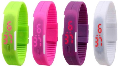 NS18 Silicone Led Magnet Band Combo of 4 Green, Pink, Purple And White Digital Watch  - For Boys & Girls   Watches  (NS18)