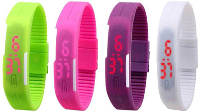 NS18 Silicone Led Magnet Band Combo of 4 Green, Pink, Purple And White Digital Watch  - For Boys & Girls   Watches  (NS18)