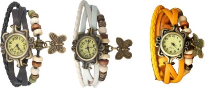 NS18 Vintage Butterfly Rakhi Combo of 3 Black, White And Yellow Analog Watch  - For Women   Watches  (NS18)