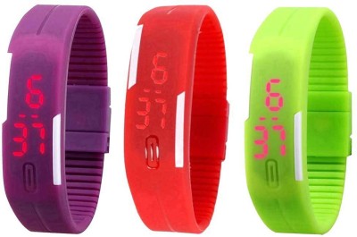RSN Silicone Led Magnet Band Combo of 3 Purple, Red And Green Digital Watch  - For Men & Women   Watches  (RSN)