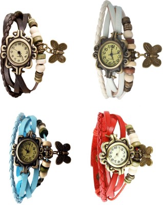 NS18 Vintage Butterfly Rakhi Combo of 4 Brown, Sky Blue, White And Red Analog Watch  - For Women   Watches  (NS18)