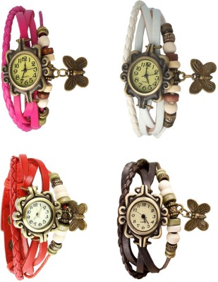 NS18 Vintage Butterfly Rakhi Combo of 4 Pink, Red, White And Brown Analog Watch  - For Women   Watches  (NS18)