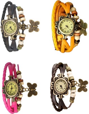 NS18 Vintage Butterfly Rakhi Combo of 4 Black, Pink, Yellow And Brown Analog Watch  - For Women   Watches  (NS18)