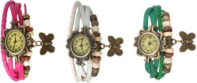 NS18 Vintage Butterfly Rakhi Watch Combo of 3 Pink, White And Green Analog Watch  - For Women   Watches  (NS18)